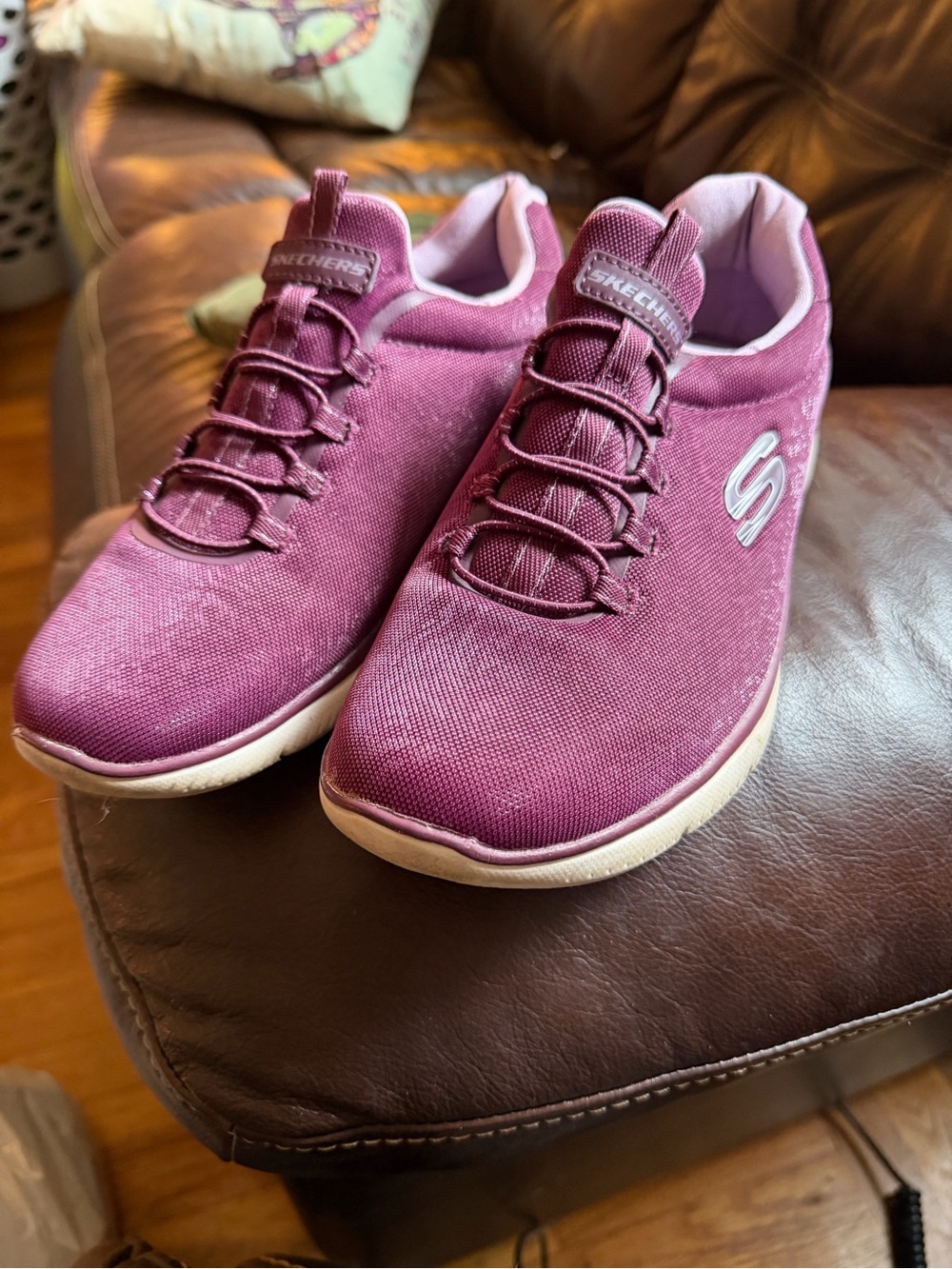 Skechers Women’s Slip-On Sneakers in Burgundy Plum